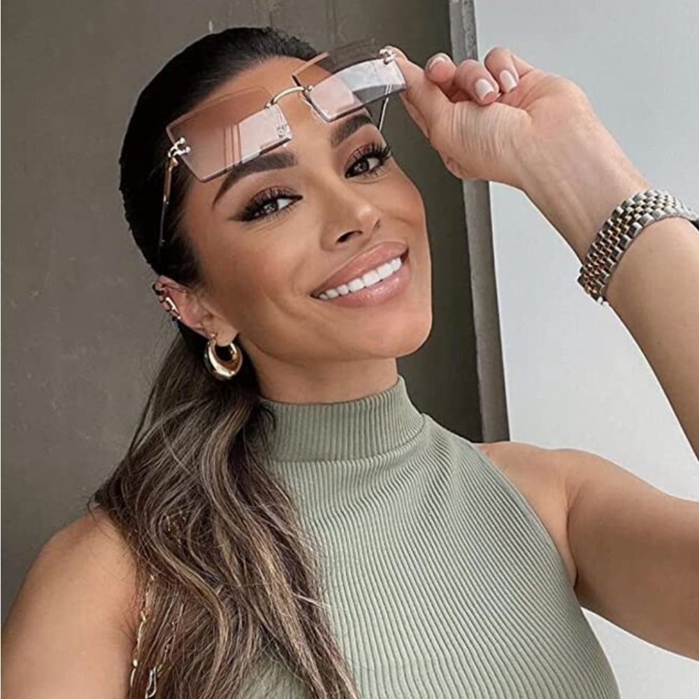 Retro Clear Ombre Rimless Rectangle Square Sunglasses Vintage Shades - Picture 1 of 5